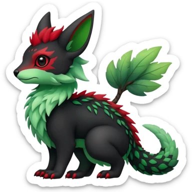 Kawaii Cute Edgy Black Green Red ethereal Fionbri-Vernid-Trico-animal-creature full body sticker