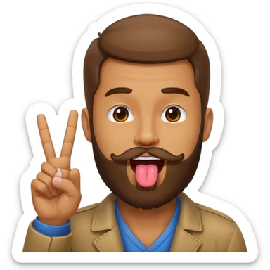 Man with beard sticking tongue out with peace sign up to tongue sticker
