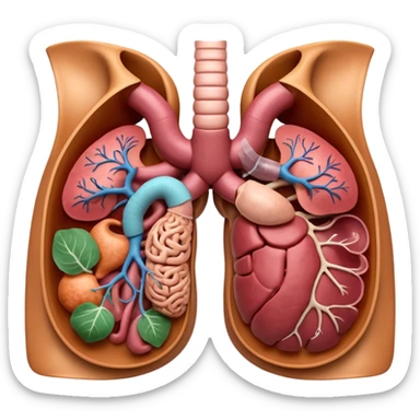 A highly detailed 3D accurate and anatomical model of the belly of a human, including the intestines, stomach, kidneys etc. Medical illustration style, realistic lighting, neutral background, hyper-detailed, scientific accuracy, 8K resolution sticker