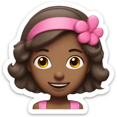Brunette girl with a happy face and a pink heart headband  sticker