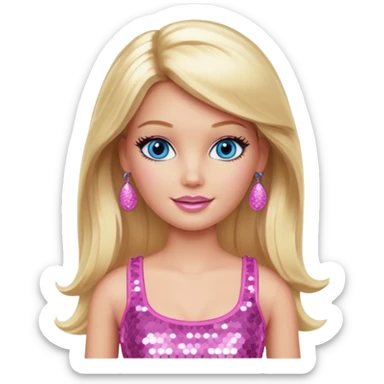 Barbie from Barbie & Friends with blue eyes, long blonde hair, pink sequin crop top sticker