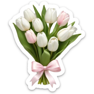 White tulips bouquet with light pink bow  sticker