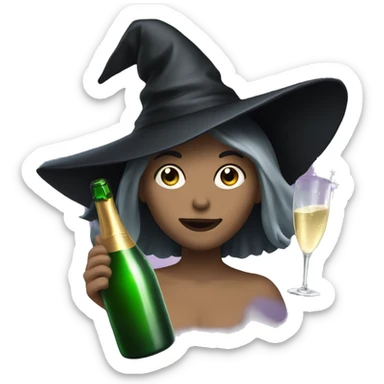 Witch, white skin, long hair, Popping Champagne Bottle sticker
