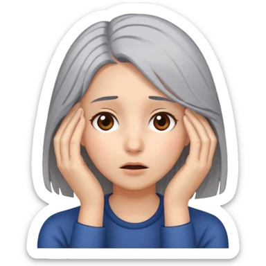young woman with gray hair and 1 palm of hand covering face in exasperation sticker