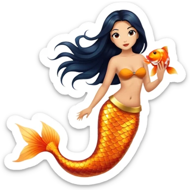 full body koi mermaid woman with tanned skin and long black hair sticker