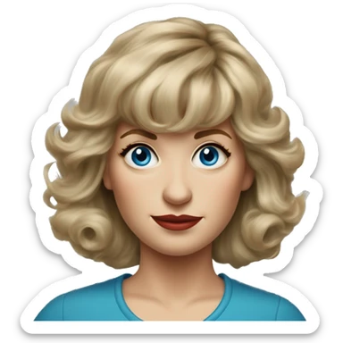 Medium length Dirty blonde poofy hair with bangs all across forehead and sides swept away from face woman of 60 with blue eyes  sticker