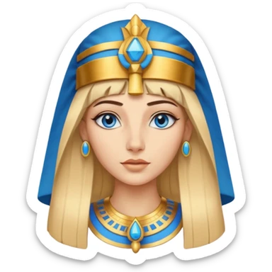Cleopatra vestita da faraone con il cappello da faraone ma con gli occhi azzurri e i capelli lunghi biondi non troppo chiari sticker
