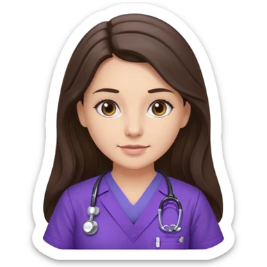 pretty brunette nurse with long hair in purple scrubs sticker