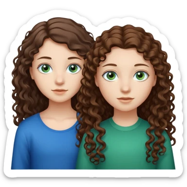 Two girls brunette one with straight long hair and blue eyes one with curly hair middle length and green eyes and the other a boy lighter brown with blue eyes sticker