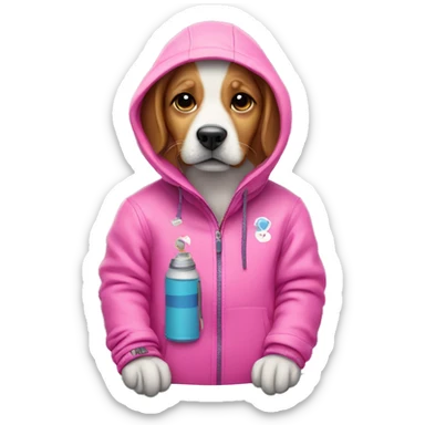 Dog in pink hoodie on snowboard  sticker
