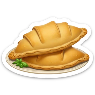 Empanadas Cinematic Realistic Empanadas Dish Emoji, depicted as crispy, golden empanadas made with cornmeal and filled with savory ingredients, rendered with rich textures and vibrant, appetizing lighting. sticker