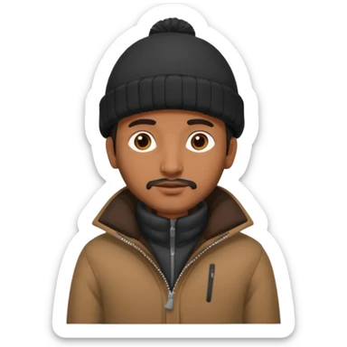 indian guy wearing a black winter hat and brown winter jacket sticker