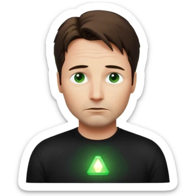 Mulder from the x-files looking very very worried (not trusting anyone today) while wearing a dark t-shirt with no markings. A green beam of light from a UFO illuminates him sticker
