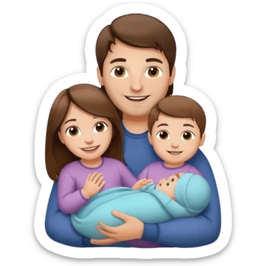 "Woman with long brown hair and fair skin holding a baby girl. And man with short brown hair and fair skin, without a mustache, holding a child. Smiling." sticker
