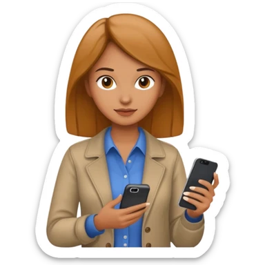 woman casual clothes holding one phone sticker