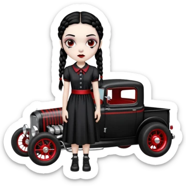 zombie gothic Wednesday Addams creepy, 1929 ford pickup, hot rod  sticker