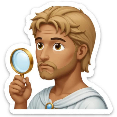 Dios griego de perfil mirando con una lupa de sticker