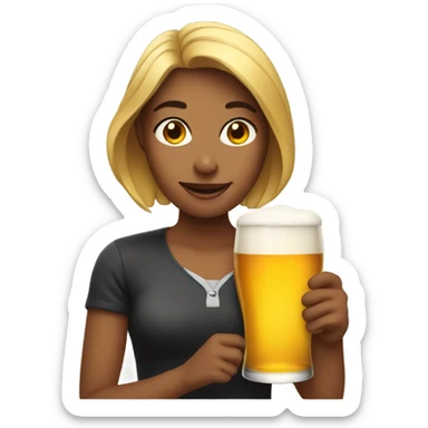 Woman holding a beer sticker