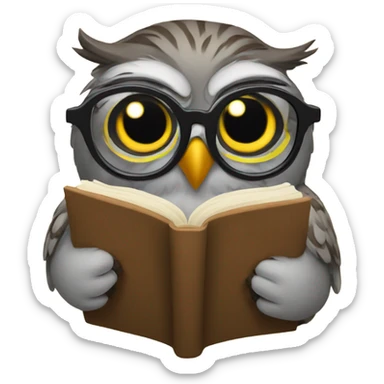 Owl reading a book with glassss sticker