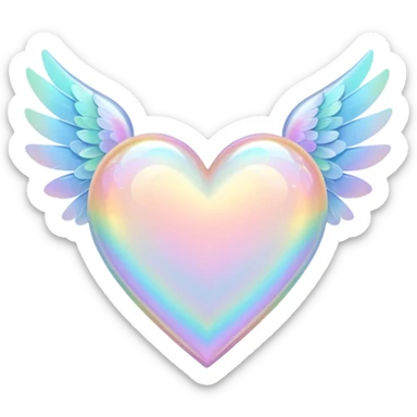 pale pastel holographic heart with delicate wings, gentle rainbow reflection sticker