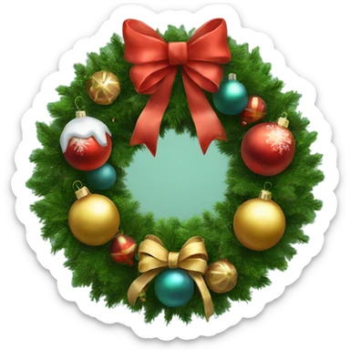 Realistic christmas wreath with baubles and bows sticker