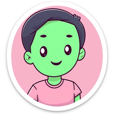 female character with oval-shaped flat-top head wearing pink t-shirt sticker