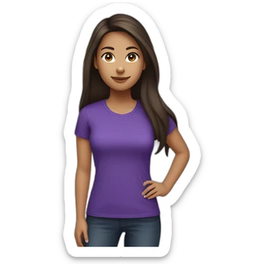 young women,dark long brown hair,using purple tshirt whith letters "4tech sticker