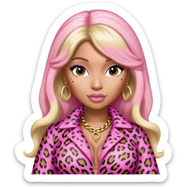 Nicki Minaj wearing a pink leopard print outfit with hair that is half blonde and half pink sticker