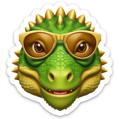 rich capitalist iguana head with golden glossy sunglasses sticker