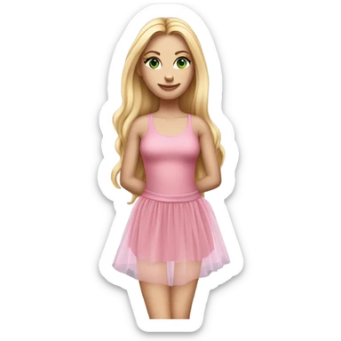 Realistic White girl with Long straight blonde hair, green eyes, tattoos, full body wearing pink tulle dress sticker