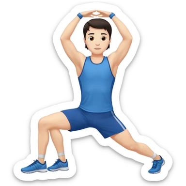 Hombre blanco pelinegro haciendo ejercicio de estiramiento, calentamiento sticker