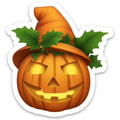 jack o lantern with Christmas leaves sticker