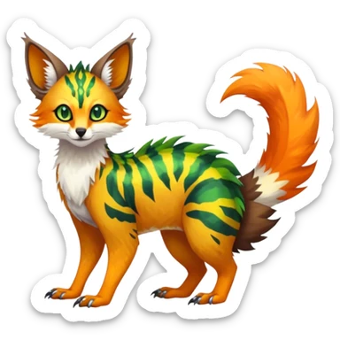 Feral Rare Fantasy vibrant colorful tropical Vernid-Trico-species by LiLaiRa, random markings, tufted tail, tufted ears, full body sticker