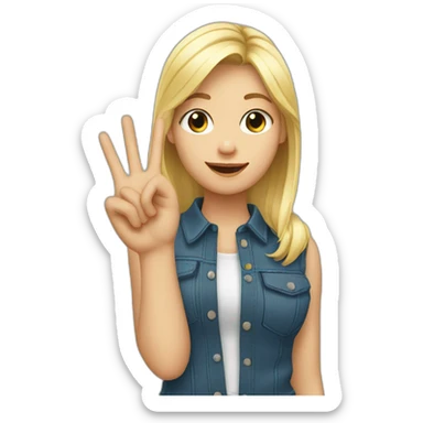white skin girl with blonde hair showing THREE fingers up on her one hand sticker
