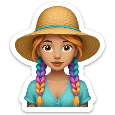 color braided girl with hat and tattooed sticker