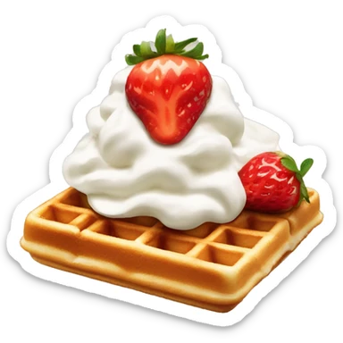 square waffle with whipped cream and strawberries on top sticker