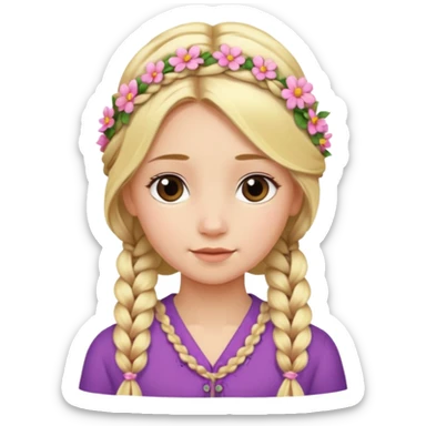 a girl with long blonde hair in a braid with flowers sticker