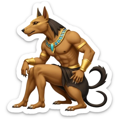 A regal sitting Anubis fighting a feral pig  sticker