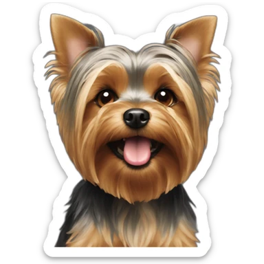Yorkie dog with a ball in his teeth sticker