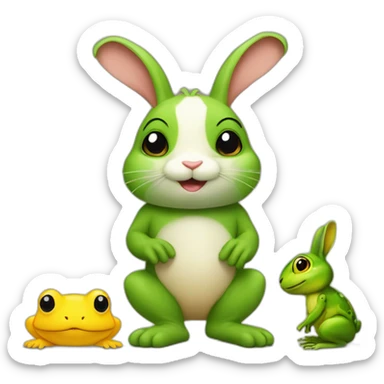 Lapin et une grenouille qui se font un câlin sticker