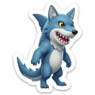 Cool badass edgy furry cute realistic Landhai-Shark-wolf-Sharpedo-Hyena-hybrid-animal-Pokémon-Fakemon-fusion-creature  sticker
