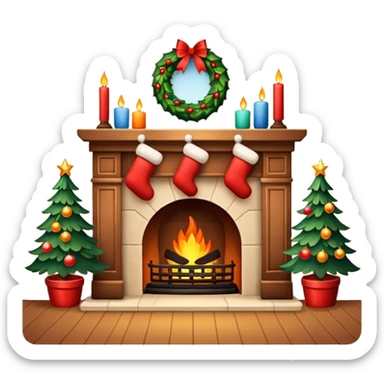 Cozy Christmas fireplace with decorations sticker