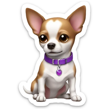 dog chihuahua white and brown with purple collar sticker