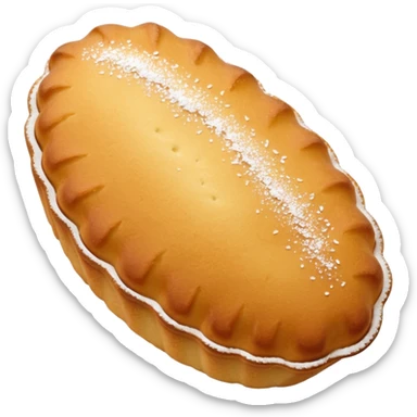 A madeleine pastry. Oval shaped. With scalloped single edge. sticker
