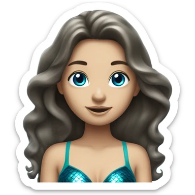 Brunette mermaid with long hair and blue eyes  sticker