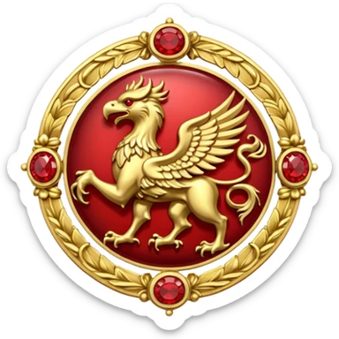 Golden griffin crest / brosch in a circle with red gems and no background sticker