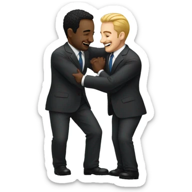 two men in suits hugging sticker
