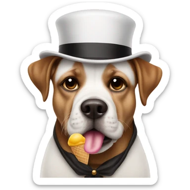 Sad dog with top hat and icecream sticker