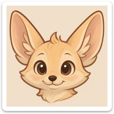 head of a fennec fox, stylized, cartoonish, big eyes, soft colors sticker