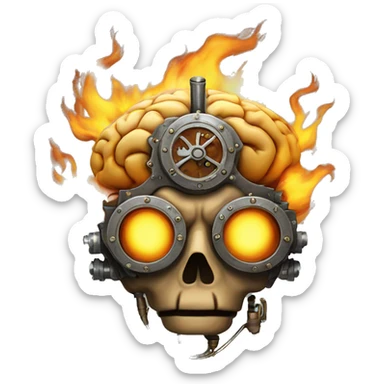 steampunk brain on fire sticker
